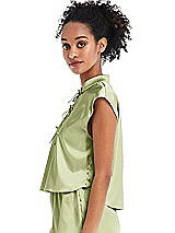 Side View Thumbnail - Mint Satin Stand Collar Tie-Front Pullover Top - Remi