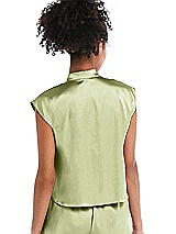 Rear View Thumbnail - Mint Satin Stand Collar Tie-Front Pullover Top - Remi