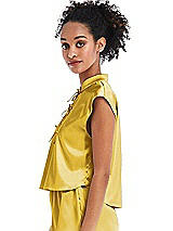 Side View Thumbnail - Marigold Satin Stand Collar Tie-Front Pullover Top - Remi