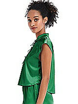 Side View Thumbnail - Shamrock Satin Stand Collar Tie-Front Pullover Top - Remi