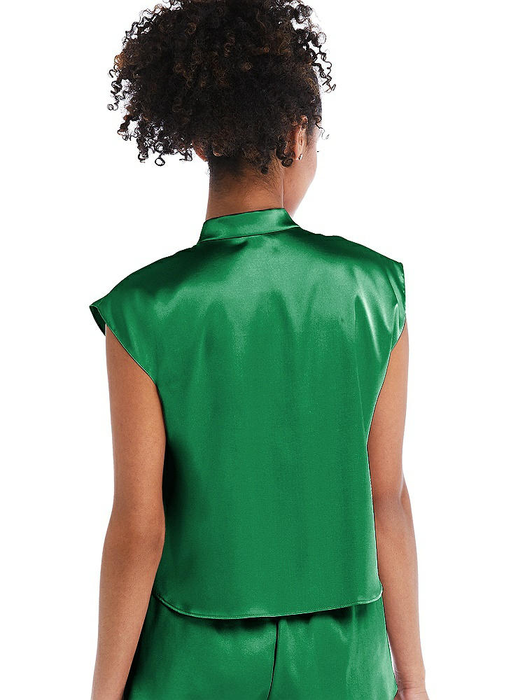 Back View - Shamrock Satin Stand Collar Tie-Front Pullover Top - Remi