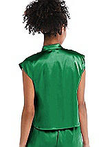 Rear View Thumbnail - Shamrock Satin Stand Collar Tie-Front Pullover Top - Remi