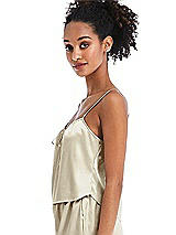 Side View Thumbnail - Champagne Drawstring Neck Satin Cami with Bow Detail - Nyla
