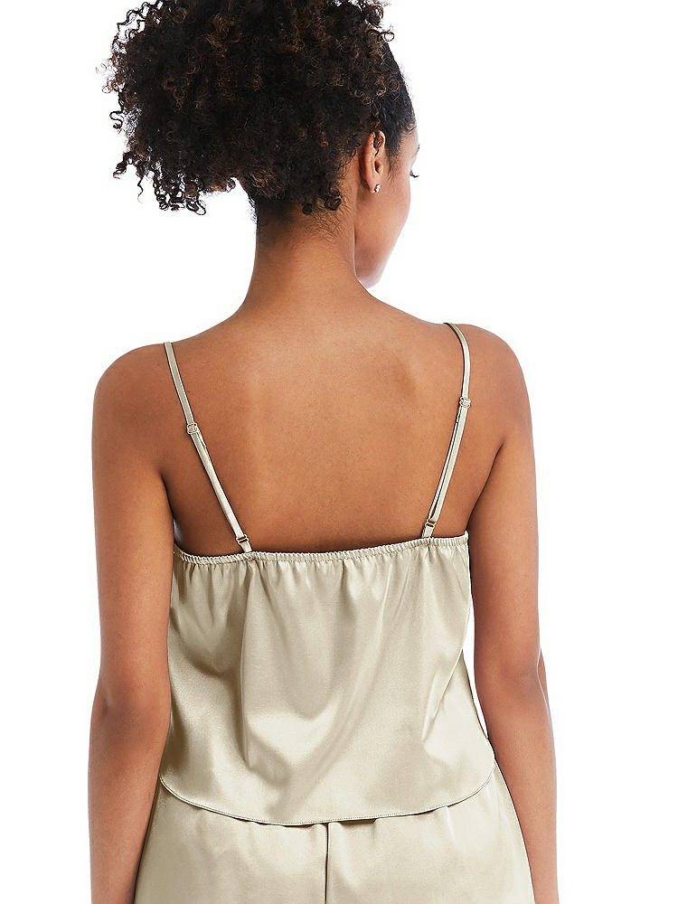 Back View - Champagne Drawstring Neck Satin Cami with Bow Detail - Nyla