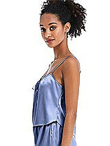 Side View Thumbnail - Periwinkle - PANTONE Serenity Drawstring Neck Satin Cami with Bow Detail - Nyla