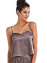 Front View Thumbnail - French Truffle Split Back Satin Cami Top with Slim Straps
