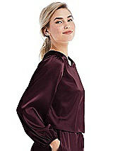 Side View Thumbnail - Bordeaux Satin Pullover Puff Sleeve Top - Parker