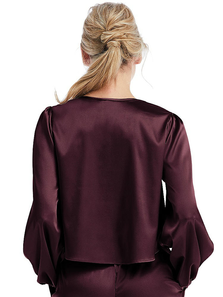 Back View - Bordeaux Satin Pullover Puff Sleeve Top - Parker