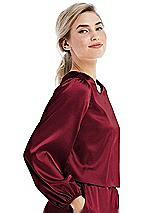 Side View Thumbnail - Burgundy Satin Pullover Puff Sleeve Top - Parker