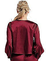 Rear View Thumbnail - Burgundy Satin Pullover Puff Sleeve Top - Parker