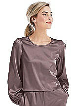 Front View Thumbnail - French Truffle Satin Pullover Puff Sleeve Top - Parker