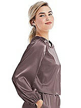 Side View Thumbnail - French Truffle Satin Pullover Puff Sleeve Top - Parker