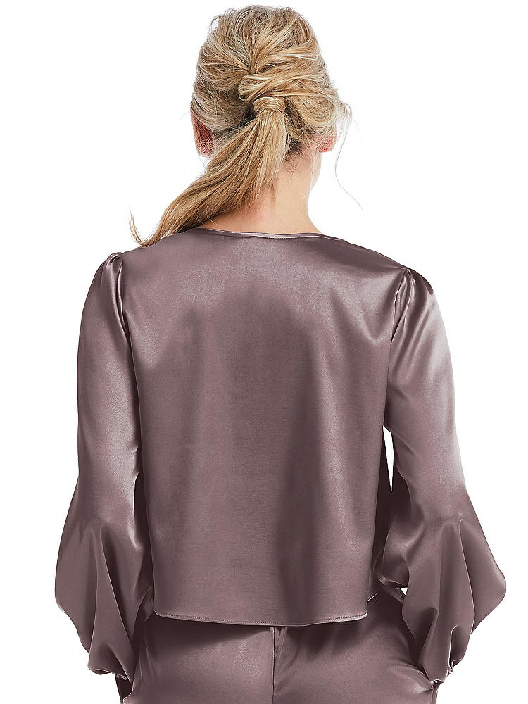 Back View - French Truffle Satin Pullover Puff Sleeve Top - Parker