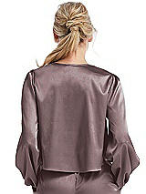 Rear View Thumbnail - French Truffle Satin Pullover Puff Sleeve Top - Parker