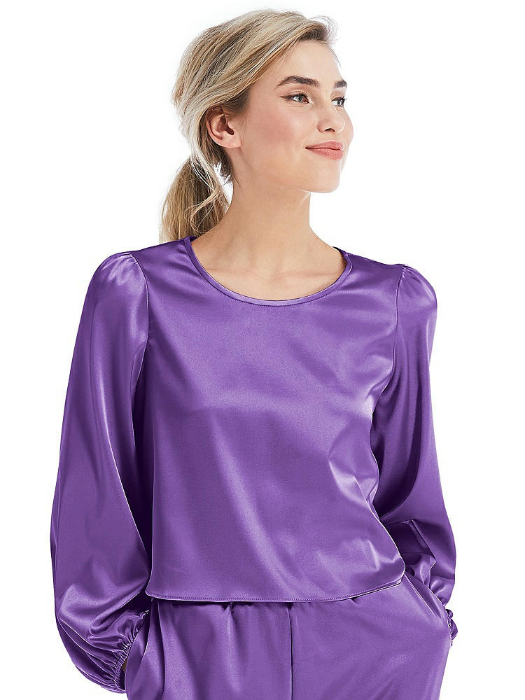 Front View - Pansy Satin Pullover Puff Sleeve Top - Parker