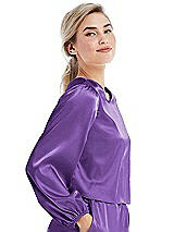 Side View Thumbnail - Pansy Satin Pullover Puff Sleeve Top - Parker