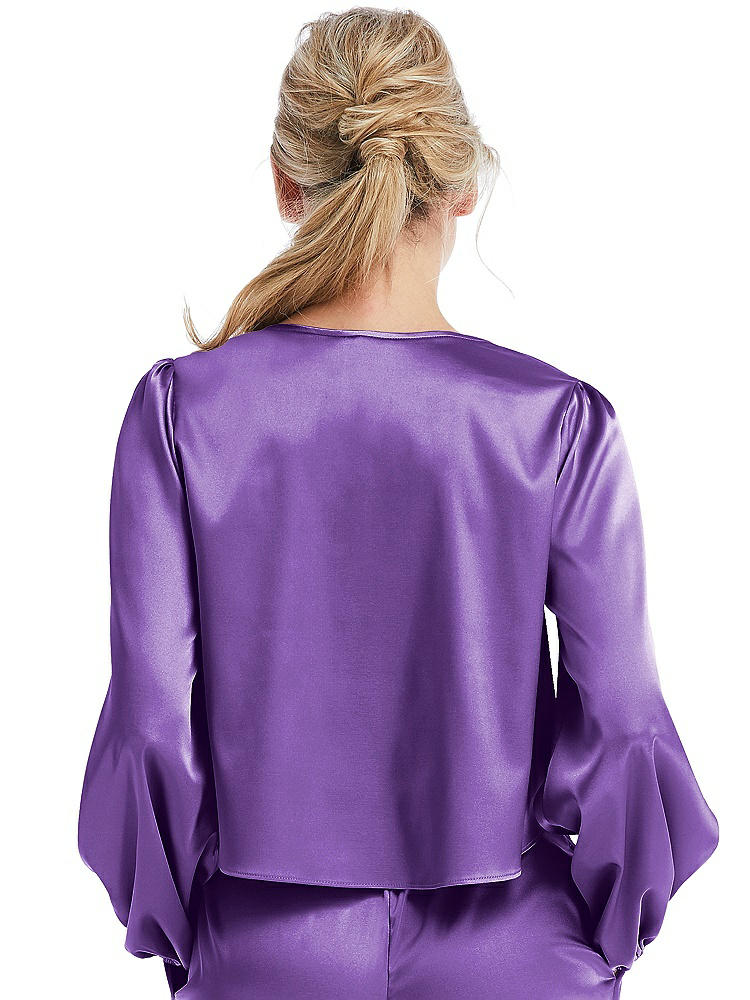 Back View - Pansy Satin Pullover Puff Sleeve Top - Parker