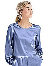Front View Thumbnail - Periwinkle - PANTONE Serenity Satin Pullover Puff Sleeve Top - Parker