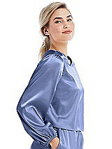 Side View Thumbnail - Periwinkle - PANTONE Serenity Satin Pullover Puff Sleeve Top - Parker