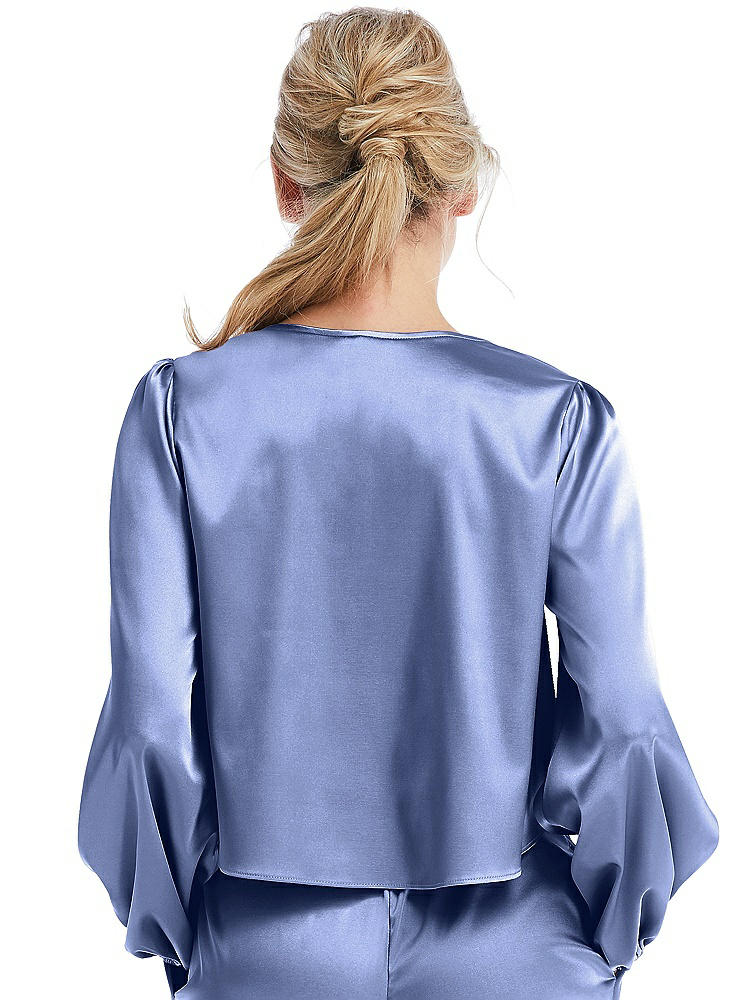 Back View - Periwinkle - PANTONE Serenity Satin Pullover Puff Sleeve Top - Parker