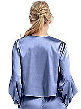 Rear View Thumbnail - Periwinkle - PANTONE Serenity Satin Pullover Puff Sleeve Top - Parker
