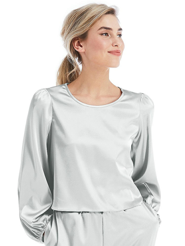 Front View - Sterling Satin Pullover Puff Sleeve Top - Parker