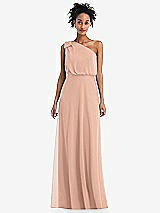 Front View Thumbnail - Pale Peach One-Shoulder Bow Blouson Bodice Maxi Dress