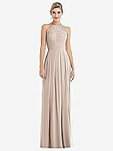 Front View Thumbnail - Cameo Tie-Neck Lace Halter Pleated Skirt Maxi Dress