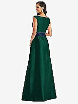 Rear View Thumbnail - Hunter Green & Midnight Navy Off-the-Shoulder Draped Wrap Satin Maxi Dress