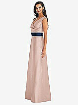Side View Thumbnail - Toasted Sugar & Midnight Navy Off-the-Shoulder Draped Wrap Satin Maxi Dress
