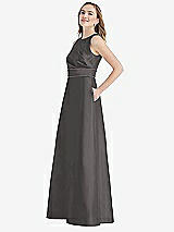 Side View Thumbnail - Caviar Gray & Caviar Gray High-Neck Asymmetrical Shirred Satin Maxi Dress with Pockets