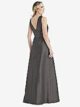 Rear View Thumbnail - Caviar Gray & Caviar Gray High-Neck Asymmetrical Shirred Satin Maxi Dress with Pockets