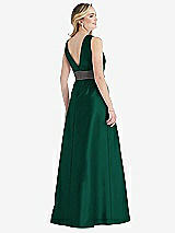 Rear View Thumbnail - Hunter Green & Caviar Gray High-Neck Asymmetrical Shirred Satin Maxi Dress with Pockets