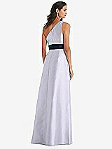 Alt View 3 Thumbnail - Silver Dove & Midnight Navy Draped One-Shoulder Satin Maxi Dress with Pockets