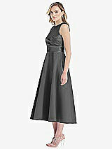 Side View Thumbnail - Gunmetal & Pewter High-Neck Asymmetrical Shirred Satin Midi Dress with Pockets