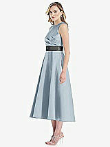 Side View Thumbnail - Mist & Pewter High-Neck Asymmetrical Shirred Satin Midi Dress with Pockets