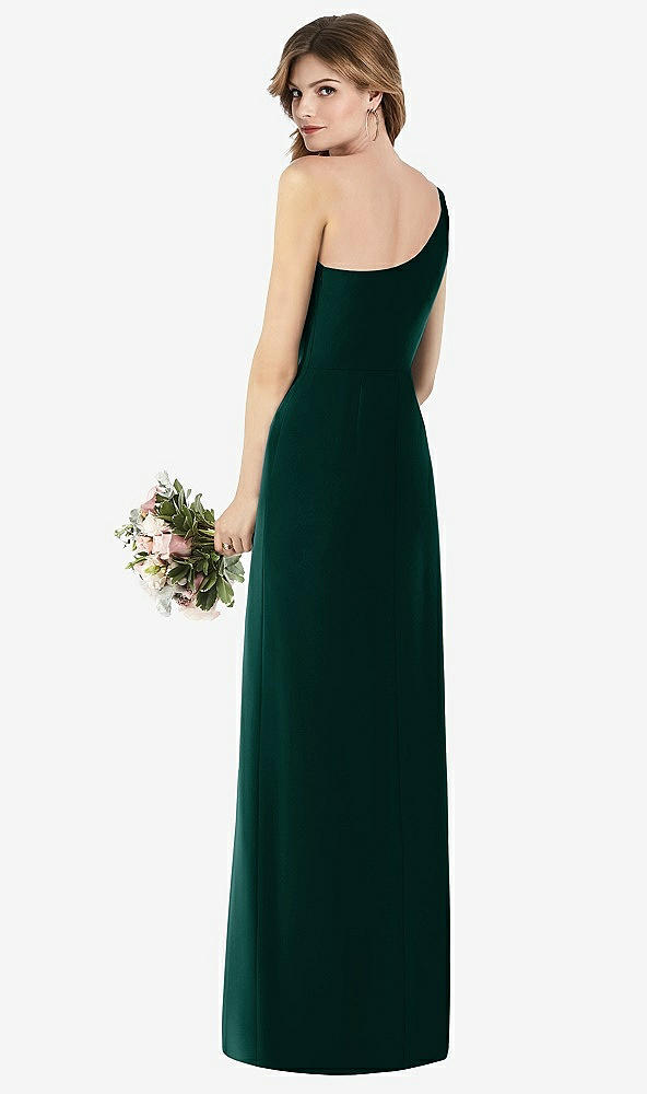 Back View - Evergreen One-Shoulder Crepe Trumpet Gown with Front Slit