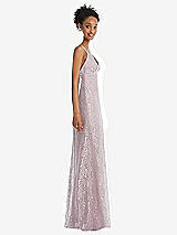 Side View Thumbnail - Suede Rose V-Neck Metallic Lace Maxi Dress with Adjustable Straps