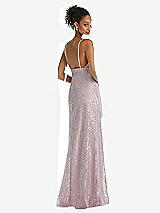 Rear View Thumbnail - Suede Rose V-Neck Metallic Lace Maxi Dress with Adjustable Straps