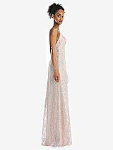 Side View Thumbnail - Blush V-Neck Metallic Lace Maxi Dress with Adjustable Straps
