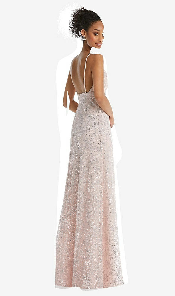 Back View - Blush V-Neck Metallic Lace Maxi Dress with Adjustable Straps
