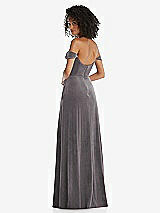 Rear View Thumbnail - Caviar Gray Off-the-Shoulder Flounce Sleeve Velvet Maxi Dress