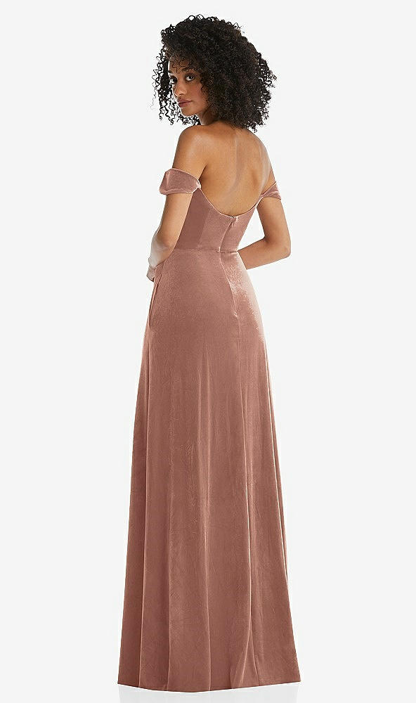 Back View - Tawny Rose Off-the-Shoulder Flounce Sleeve Velvet Maxi Dress
