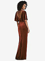 Rear View Thumbnail - Auburn Moon Flutter Sleeve Open-Back Velvet Maxi Dress with Draped Wrap Skirt