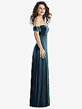 Side View Thumbnail - Dutch Blue Ruffle Sleeve Off-the-Shoulder Velvet Maxi Dress