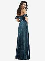 Rear View Thumbnail - Dutch Blue Ruffle Sleeve Off-the-Shoulder Velvet Maxi Dress