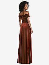 Rear View Thumbnail - Auburn Moon Draped Cuff Off-the-Shoulder Velvet Maxi Dress with Pockets