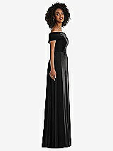 Side View Thumbnail - Black Draped Cuff Off-the-Shoulder Velvet Maxi Dress with Pockets