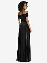 Rear View Thumbnail - Black Draped Cuff Off-the-Shoulder Velvet Maxi Dress with Pockets