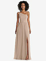 Front View Thumbnail - Topaz One-Shoulder Chiffon Maxi Dress with Shirred Front Slit